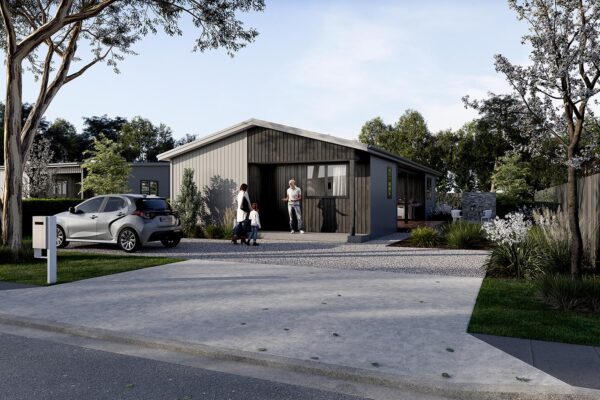 01 Type E_Front View_Final Front view of a transportable building that is suitable for the Retirement and Accessibility sectors.