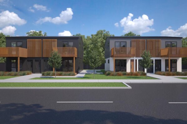 05 View_4_Example_Render 1 Rendered image of two storey duplex homes on two separate sections sections