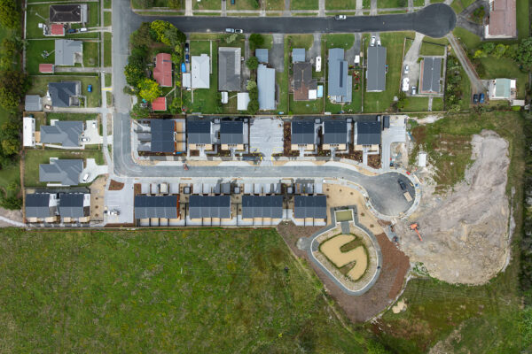 Transbuild blocks_LR07 Top down view of a housing development section with tranbuild transportable buildings