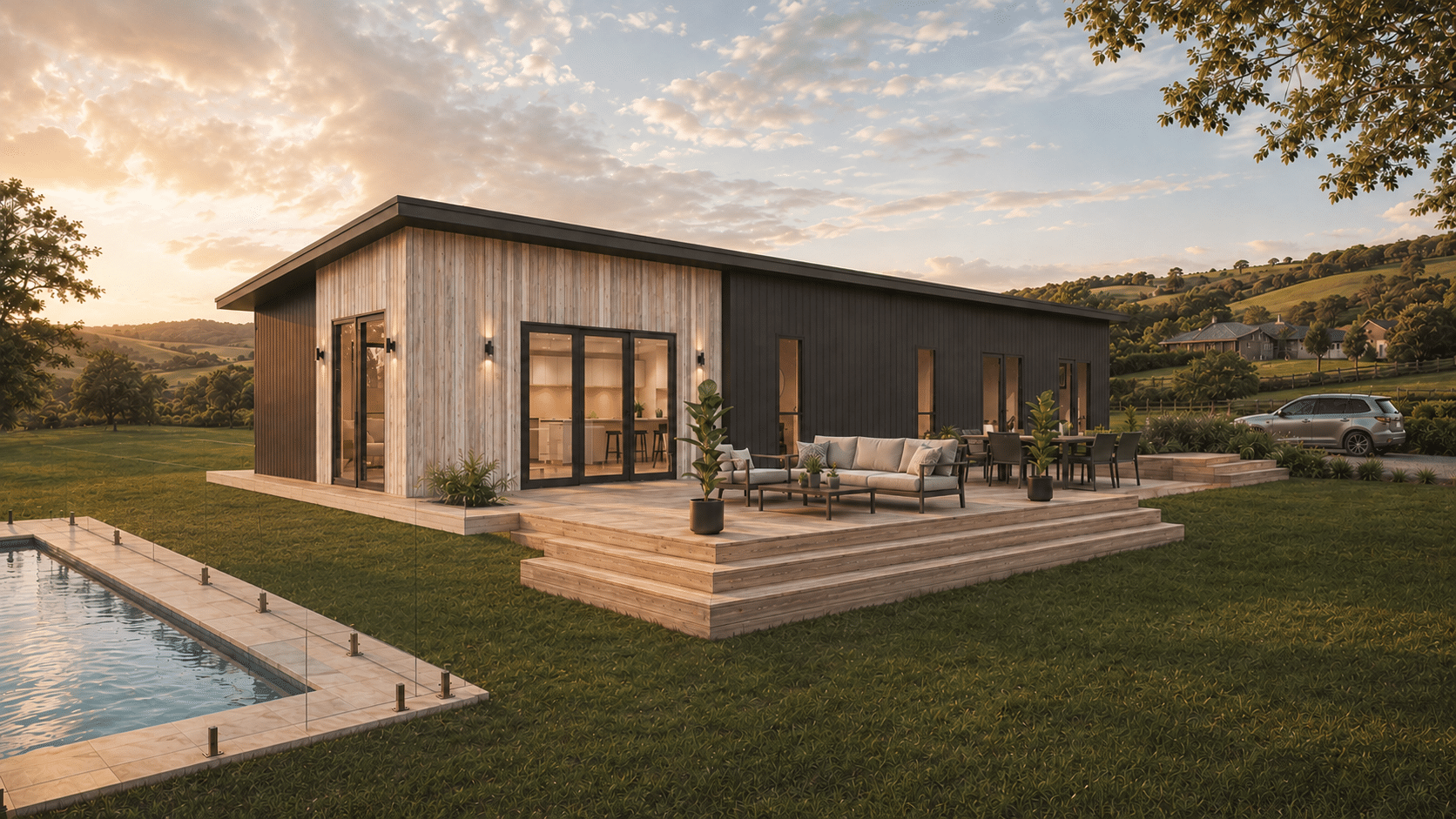 Huxley 120 - 127 Plus Exterior Render (2) prefabricated home nz