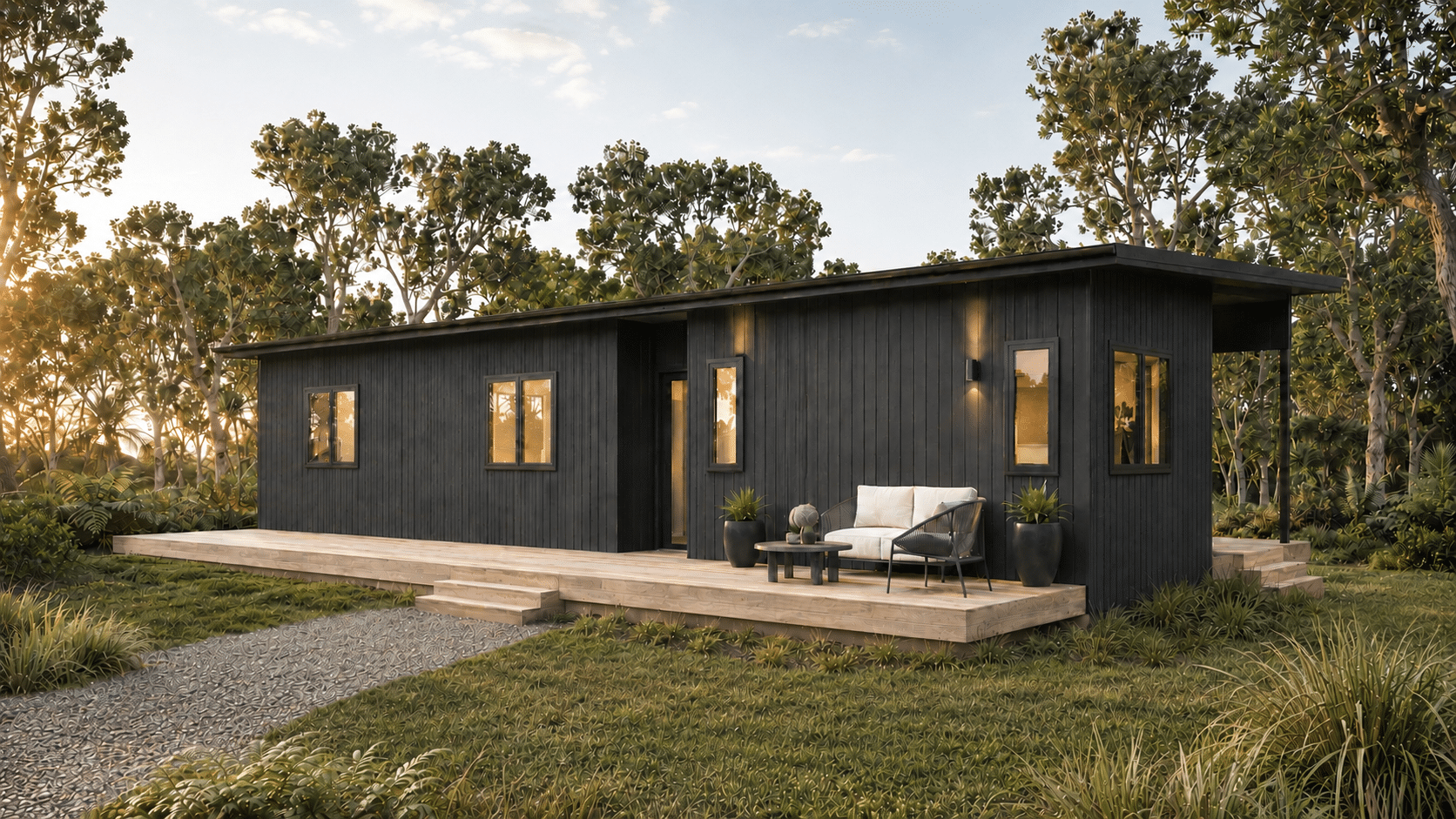 Sefton 91 Mono Exterior Narrow Site Prefab option nz