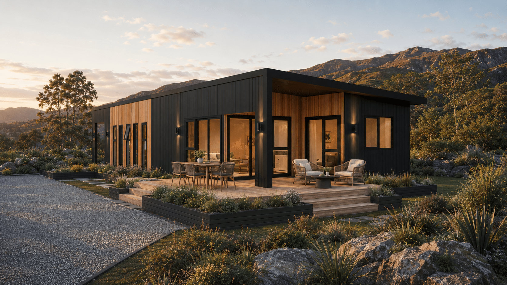 Silberhorn 122 Mono Exterior Architectural prefab home nz transportable home transbuild