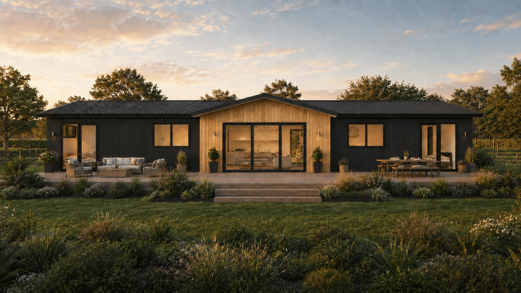 Arrowsmith 144 Exterior Dual Gable Transbuild Transportable prefab home 4 bedroom nz