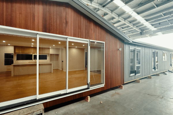 Beaumont 175 - exterior of client home in factory huge 176m2 transportable home prebuilt in factory by expert builders transbuild nz