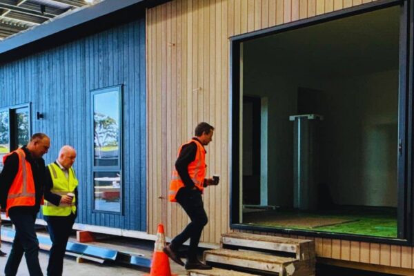 PM Christopher Luxon Visits Transbuild prefab offsite builder nz (2) Entering a Ruapehu 151sqm Home with PM Chris Luxon by Transbuild